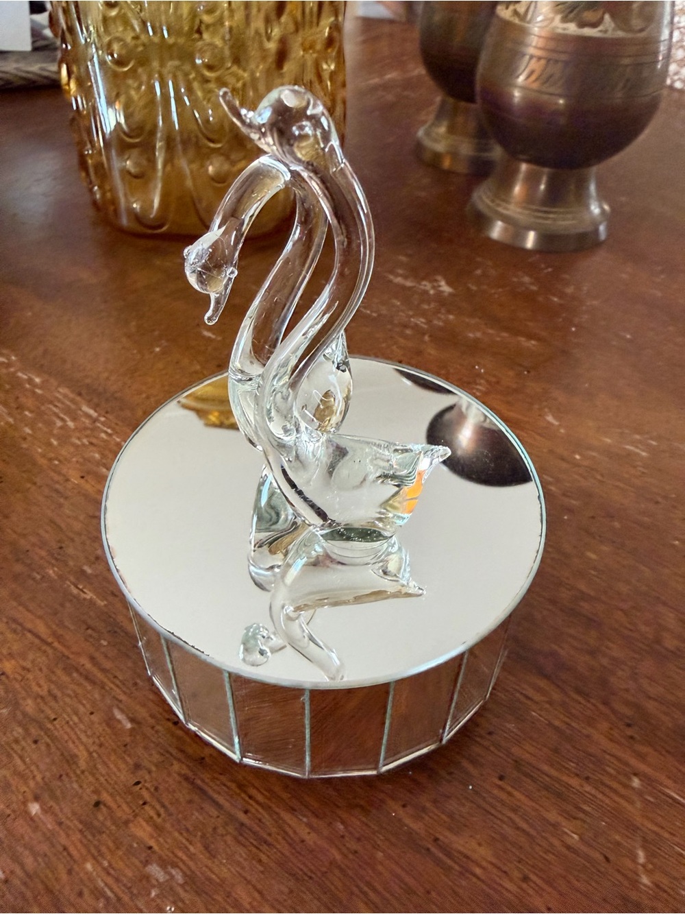 Vintage Glass Swan mirrored music box